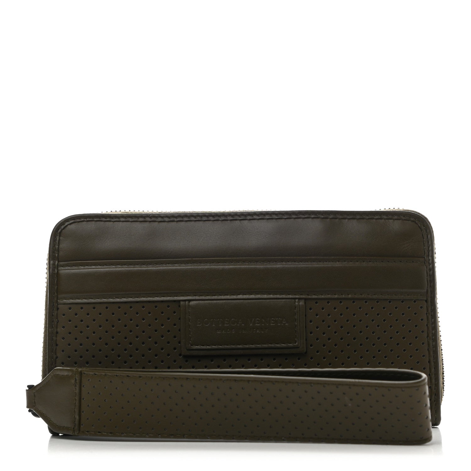 Bottega Veneta Perforated Calfskin Leggero Wristlet Green 1 of 7