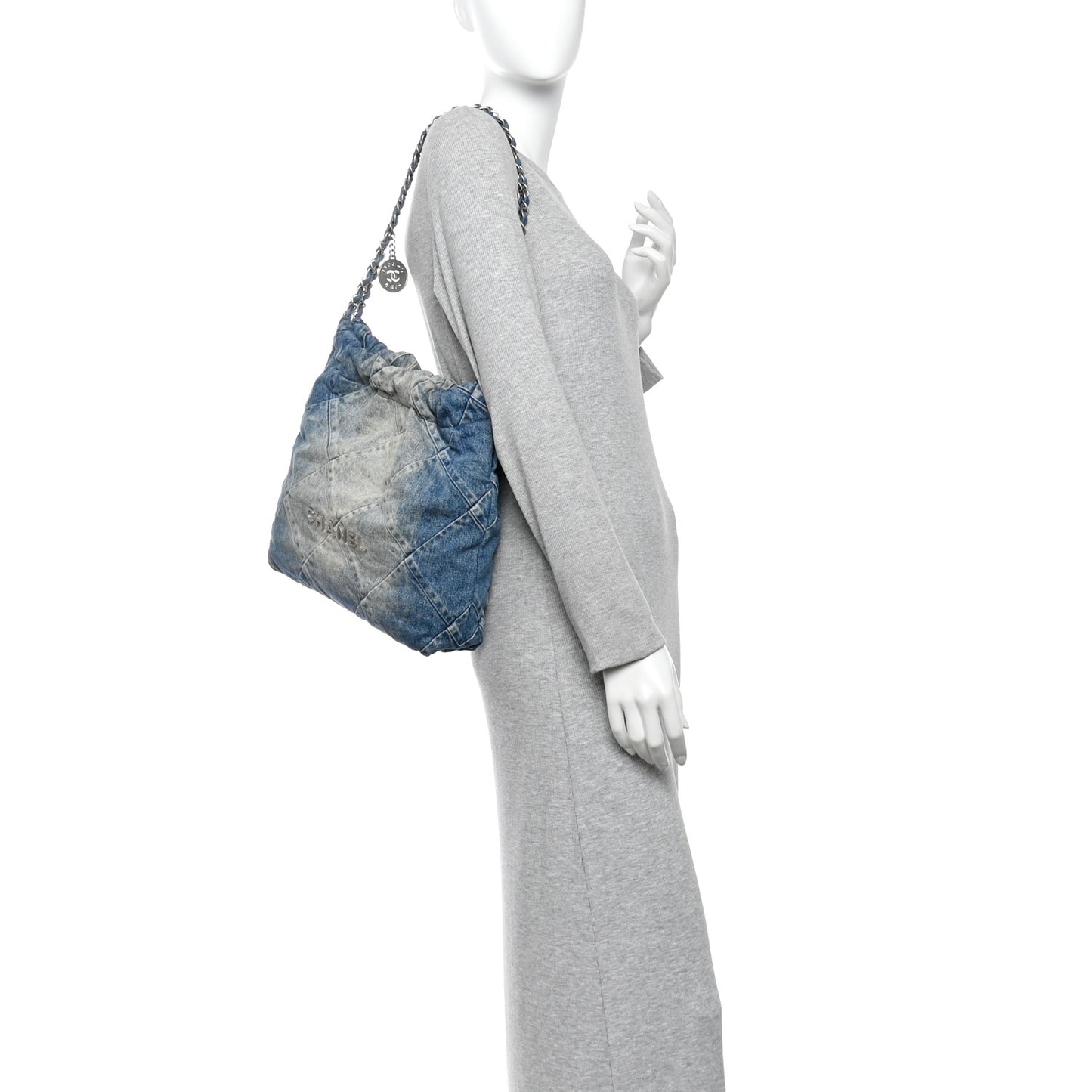 Denim Quilted Small Chanel 22 Blue