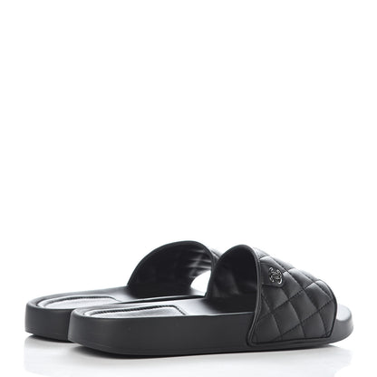 Chanel Lambskin Quilted CC Mules Sandals 39 Black 4 of 9