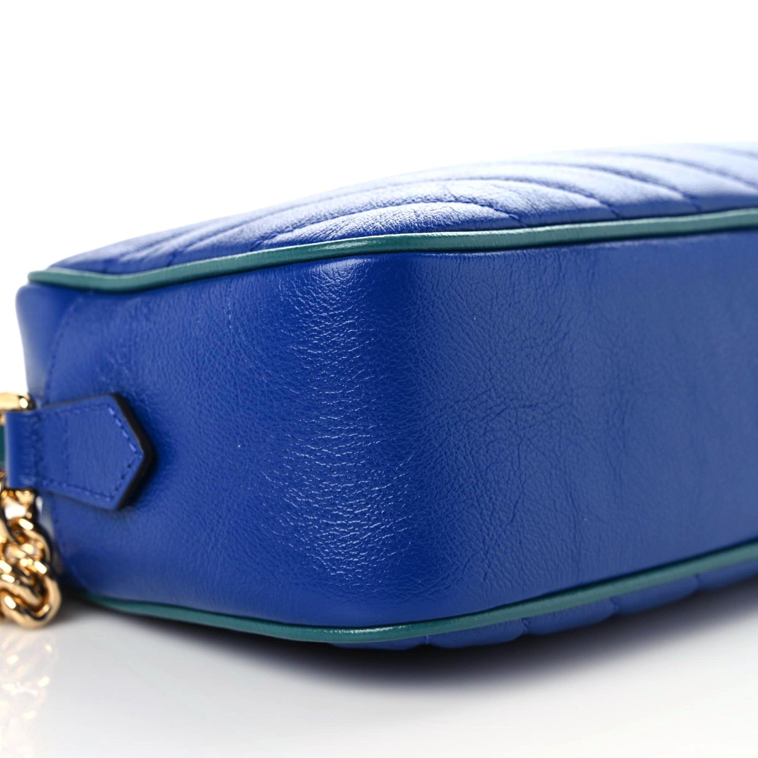 Gucci Azalea Calfskin Enamel Matelasse Diagonal Small Torchon GG Marmont Chain Shoulder Bag Imperial Blue Pavone 5 of 9