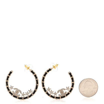 Chanel Lambskin Chain Crystal CC Star Chain Hoop Earrings Gold Black 2 of 5