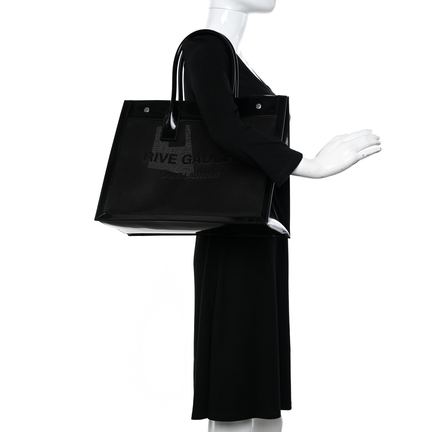 Saint Laurent Mesh Patent Rive Gauche Tote Black 2 of 9