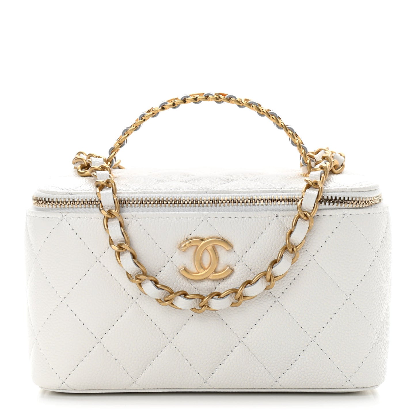 Shiny Caviar Quilted Pick Me Up Vanity Case White