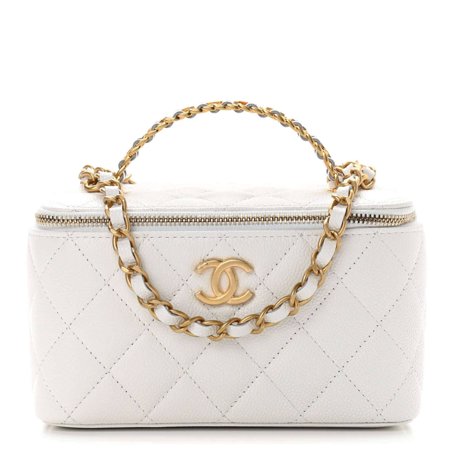 Chanel Shiny Caviar Quilted Pick Me Up Vanity Case White 1 of 12