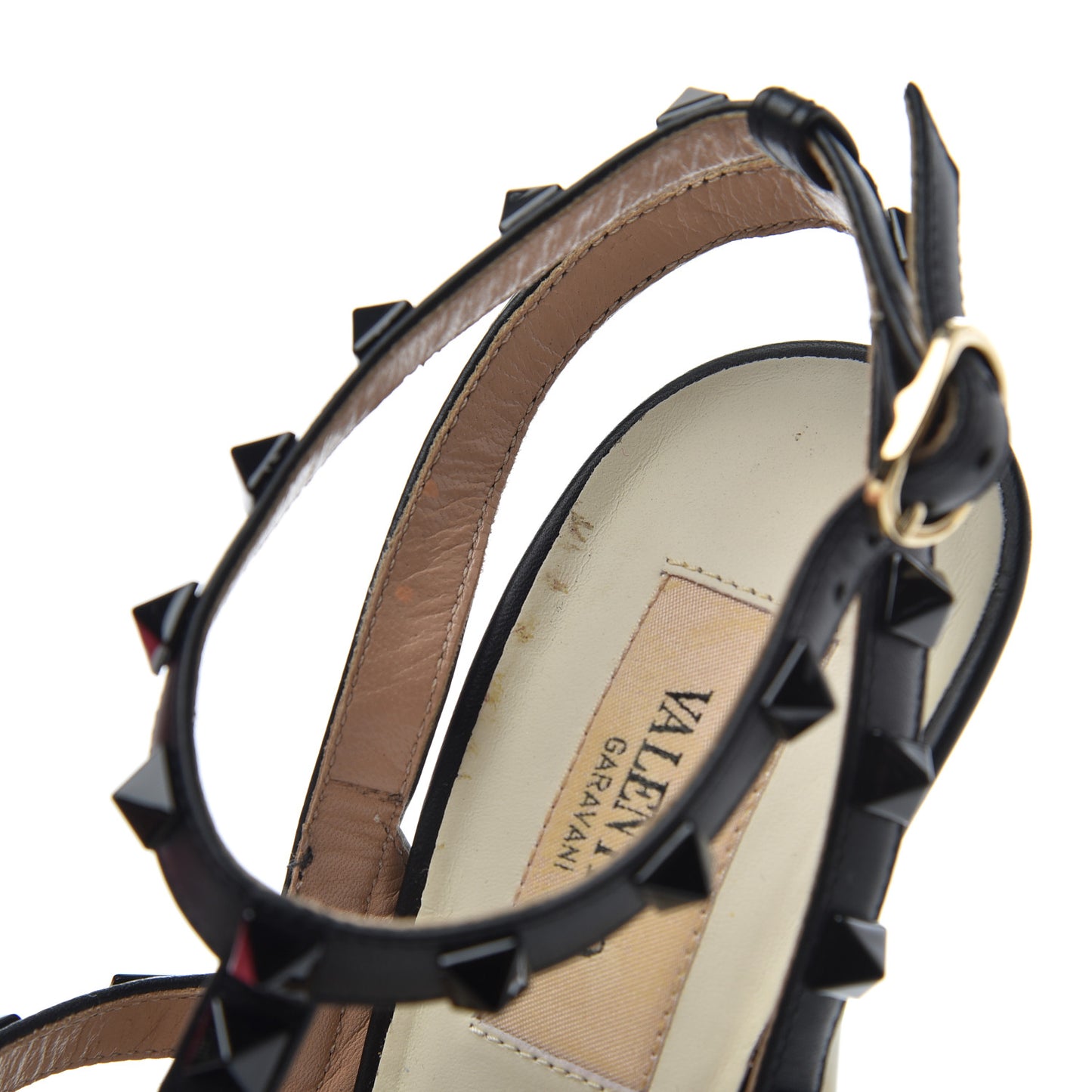 Calfskin Rockstud Ankle Strap 100mm Pumps 37.5 Light Ivory Black