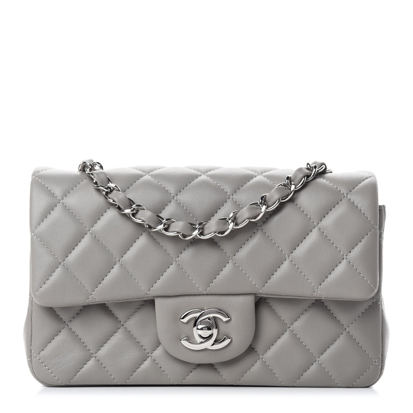 Lambskin Quilted Mini Rectangular Flap Grey