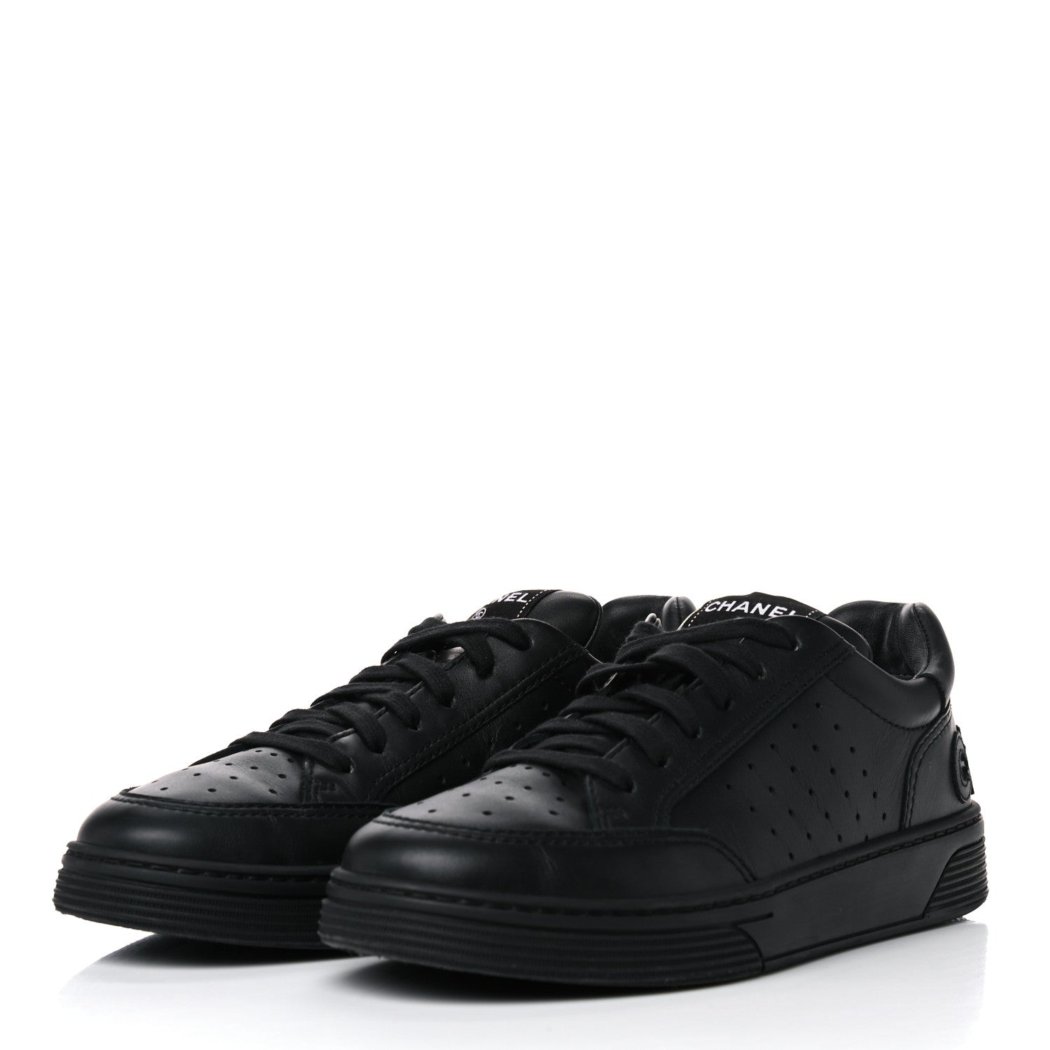 Chanel Calfskin Womens Logo Sneakers 39.5 Black 3 of 9