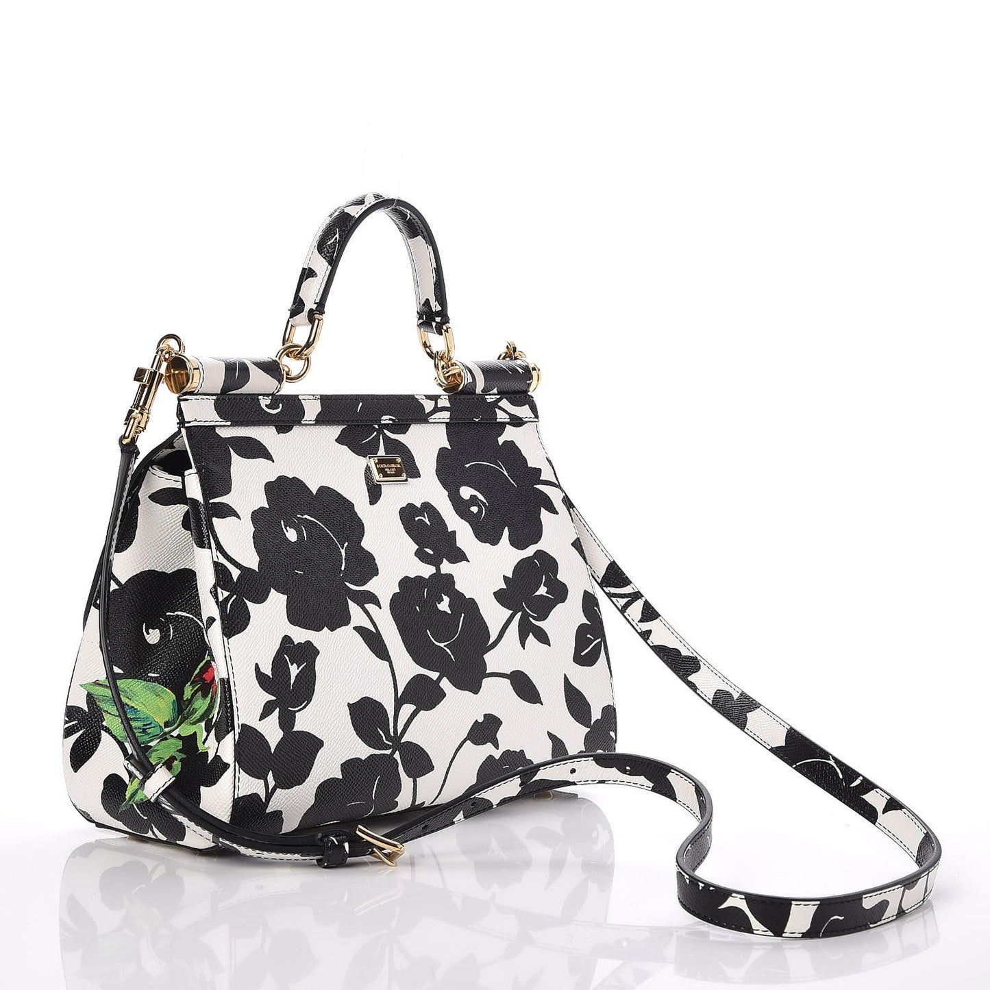 Dauphine Floral Print Medium Miss Sicily Satchel Black White