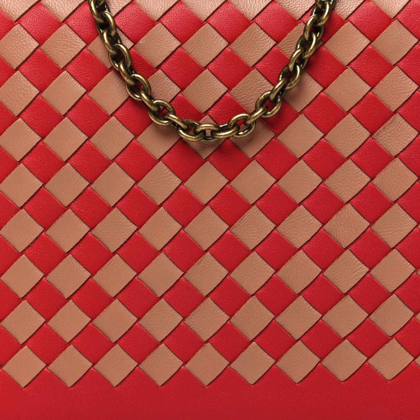 Nappa Intrecciato Checker Chain Wallet Beige Red