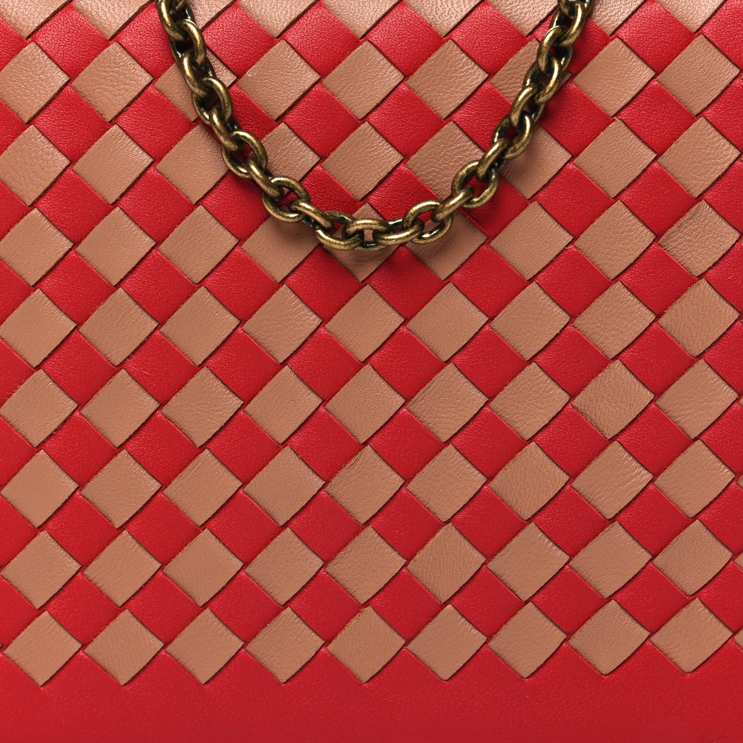 Bottega Veneta Nappa Intrecciato Checker Chain Wallet Beige Red 8 of 11