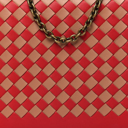 Bottega Veneta Nappa Intrecciato Checker Chain Wallet Beige Red 8 of 11