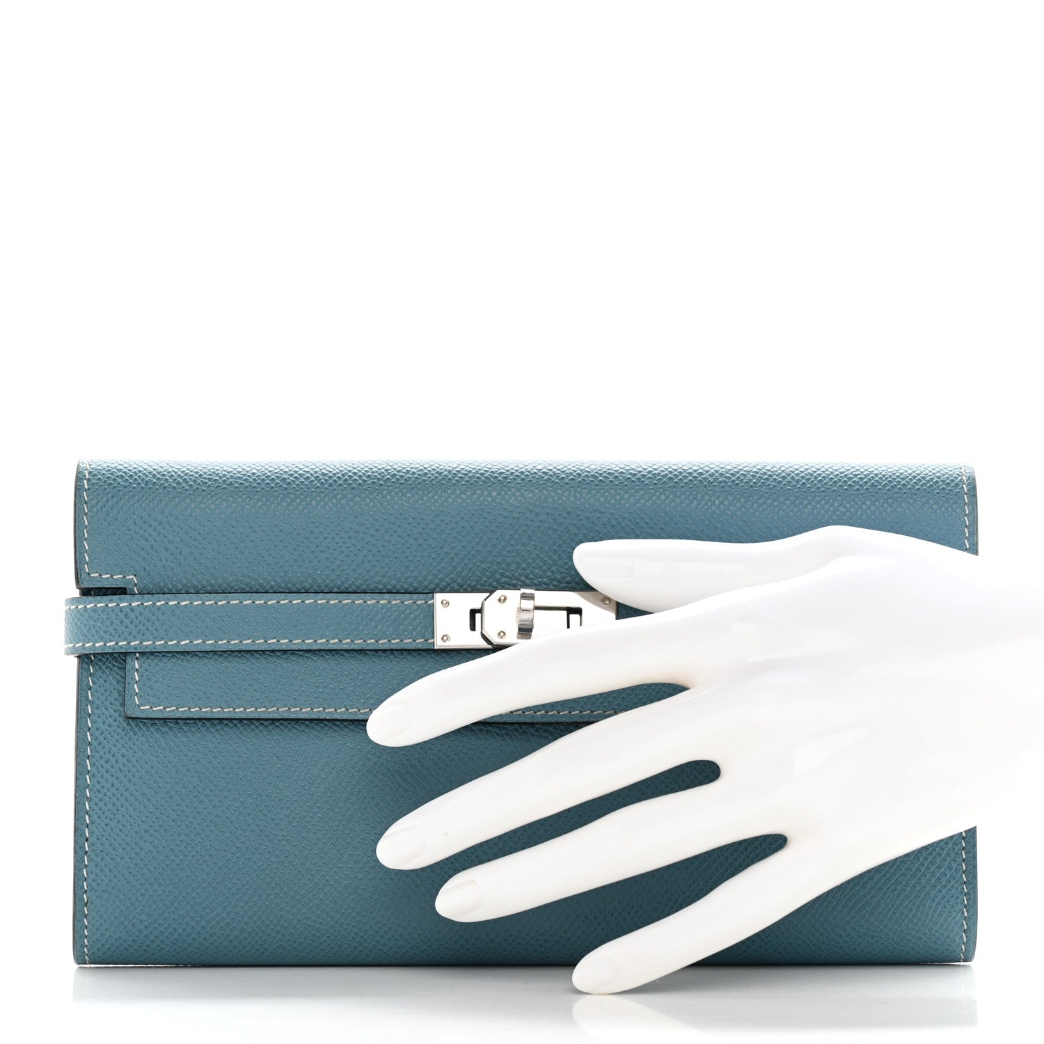 Hermes Epsom Kelly Longue Wallet Blue Jean 2 of 8