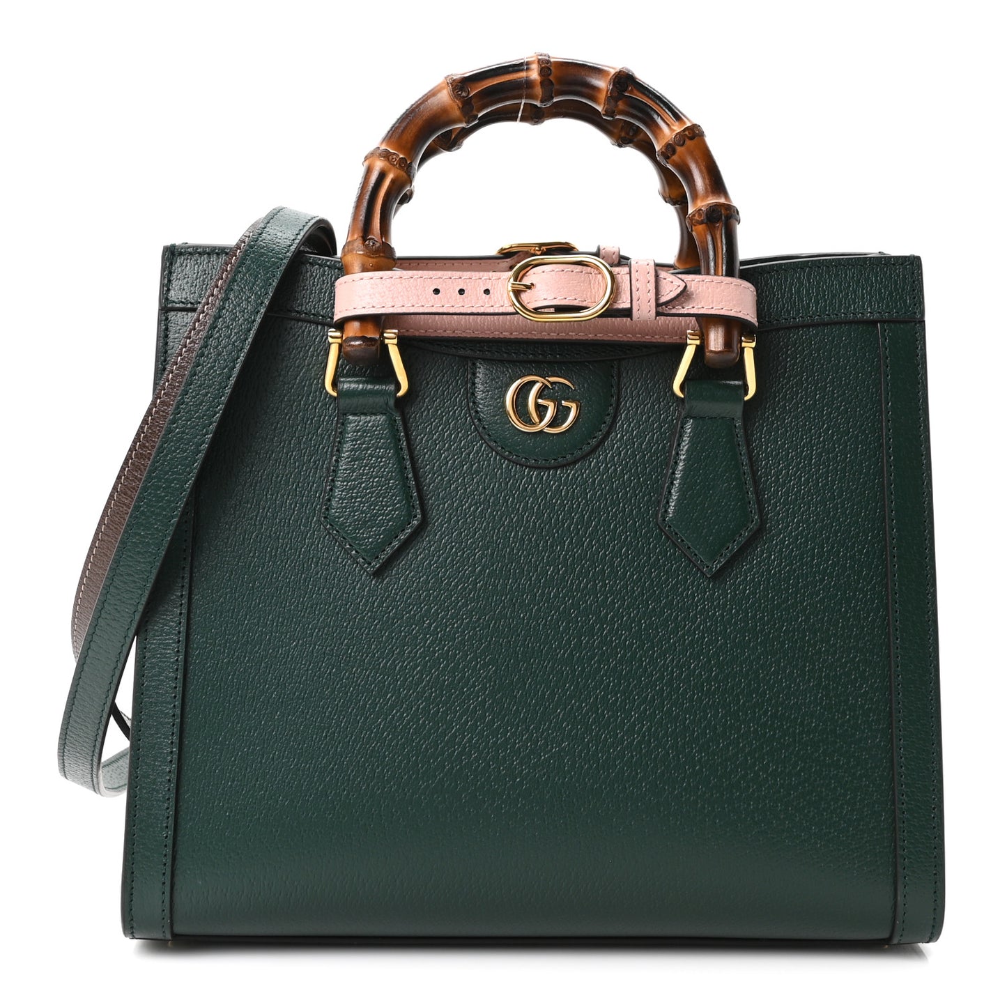 Textured Dollar Calfskin Web Small Diana Tote Bag Vintage Green Powder Pink