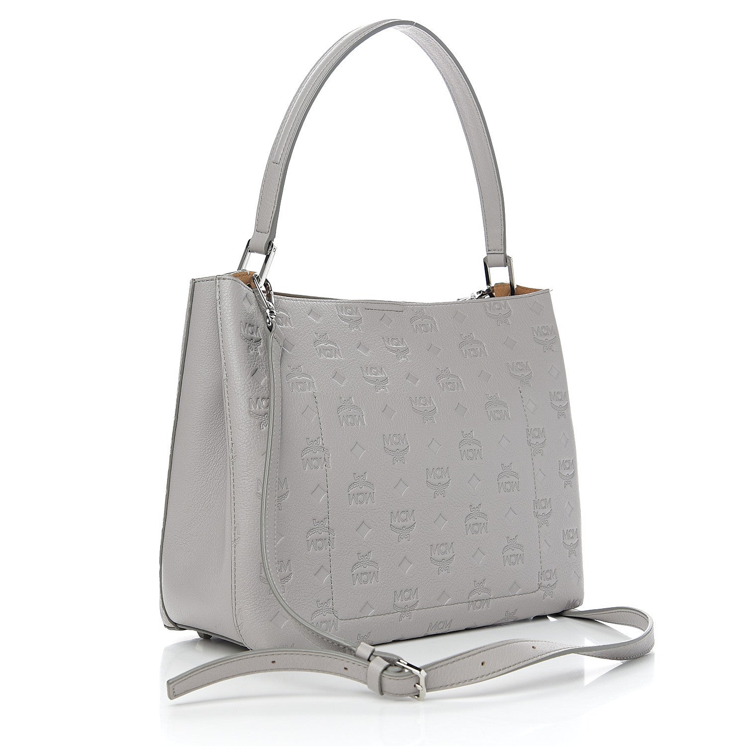 MCM Calfskin Ottomar Monogram Sarah Convertible Hobo Dove 2 of 9