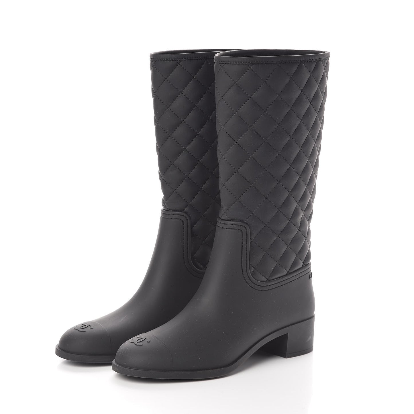 Rubber Quilted Rain Boots 41 Black
