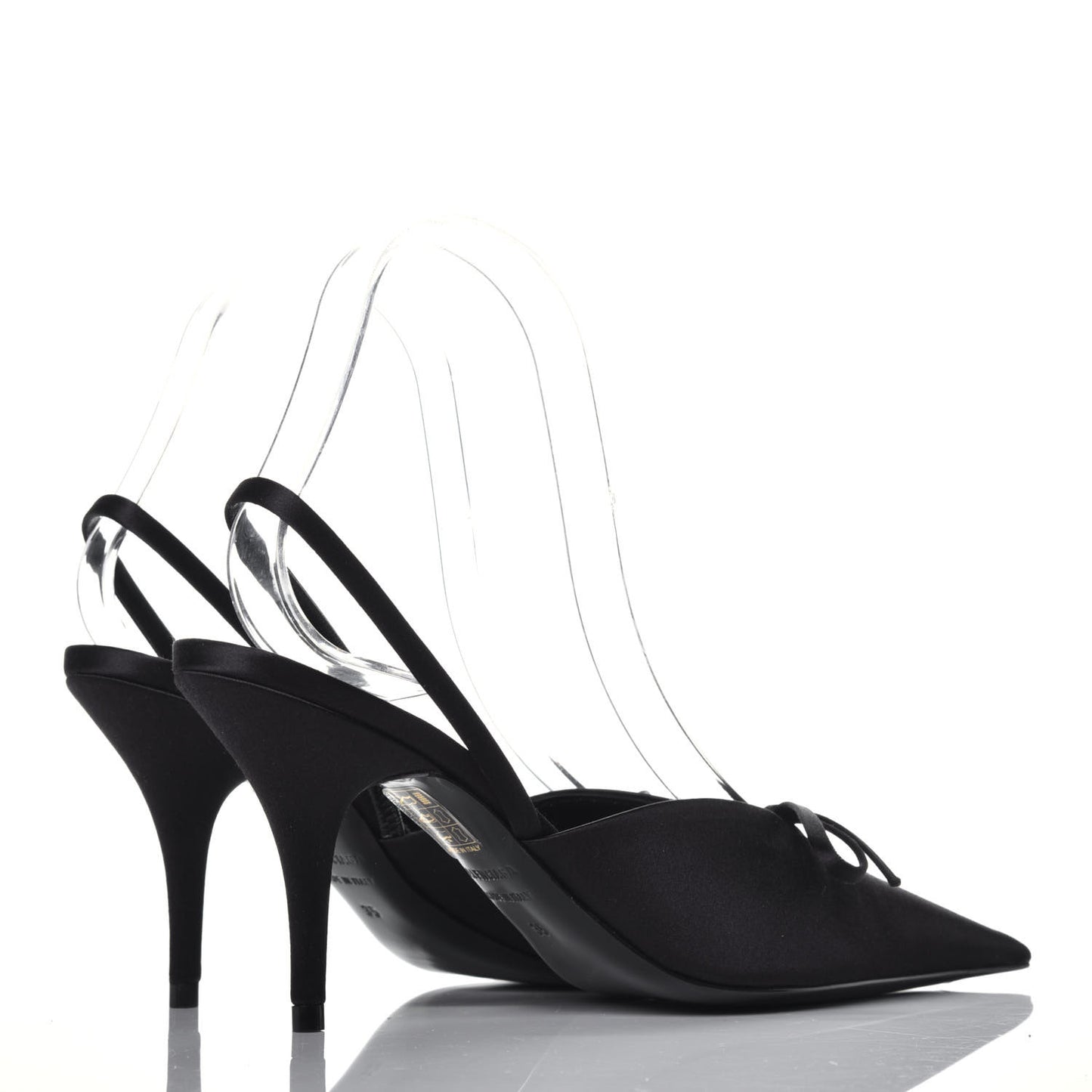 Satin Pointed Toe Knife Slingback Mules 35 Black