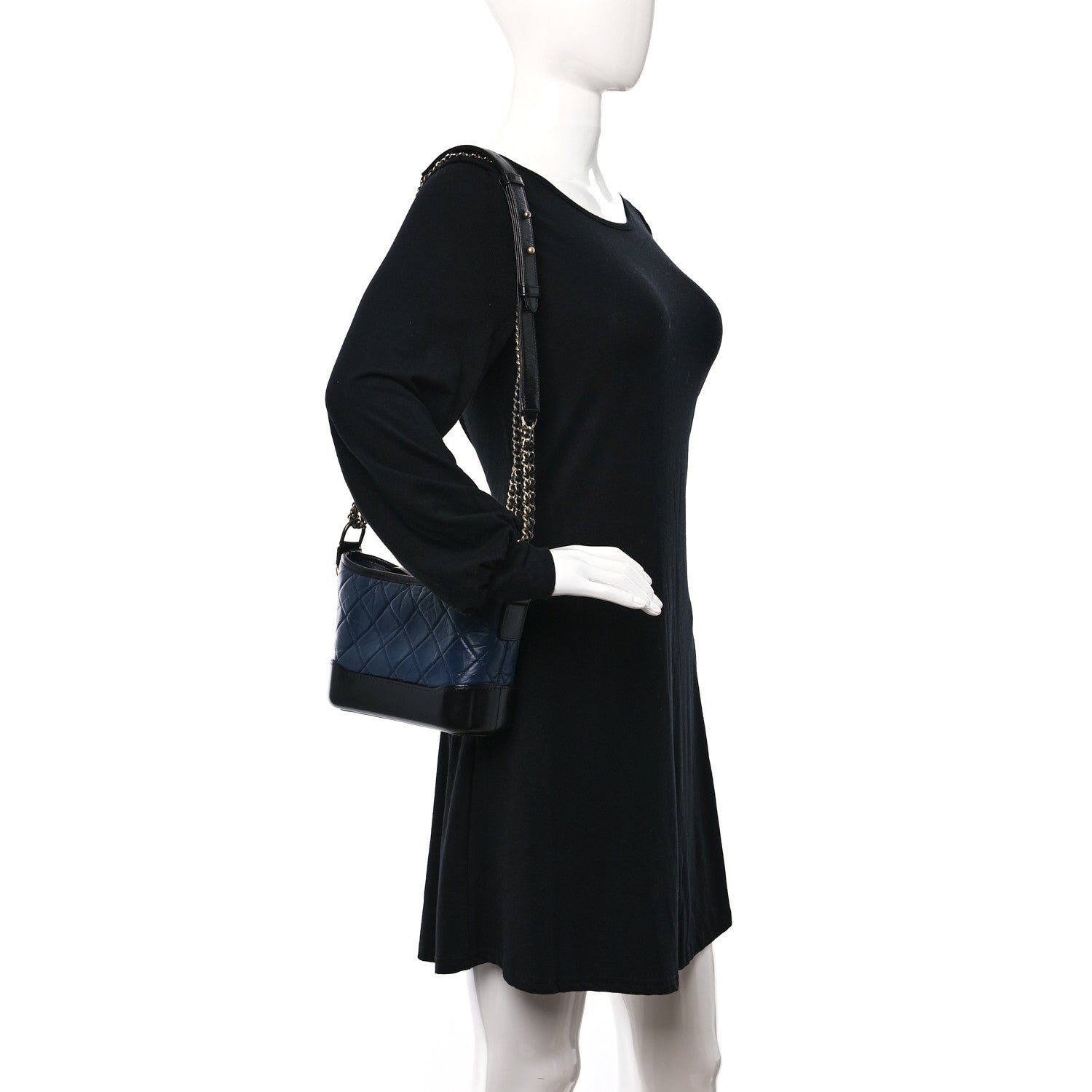 Chanel Aged Calfskin Quilted Small Gabrielle Hobo Navy Black 2 of 10