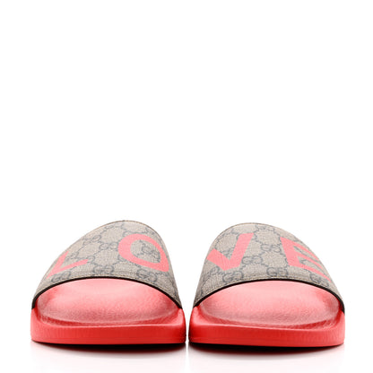 Gucci GG Supreme Monogram Valentines Day Slide Sandals 39 Beige Ebony New Geranium 2 of 10