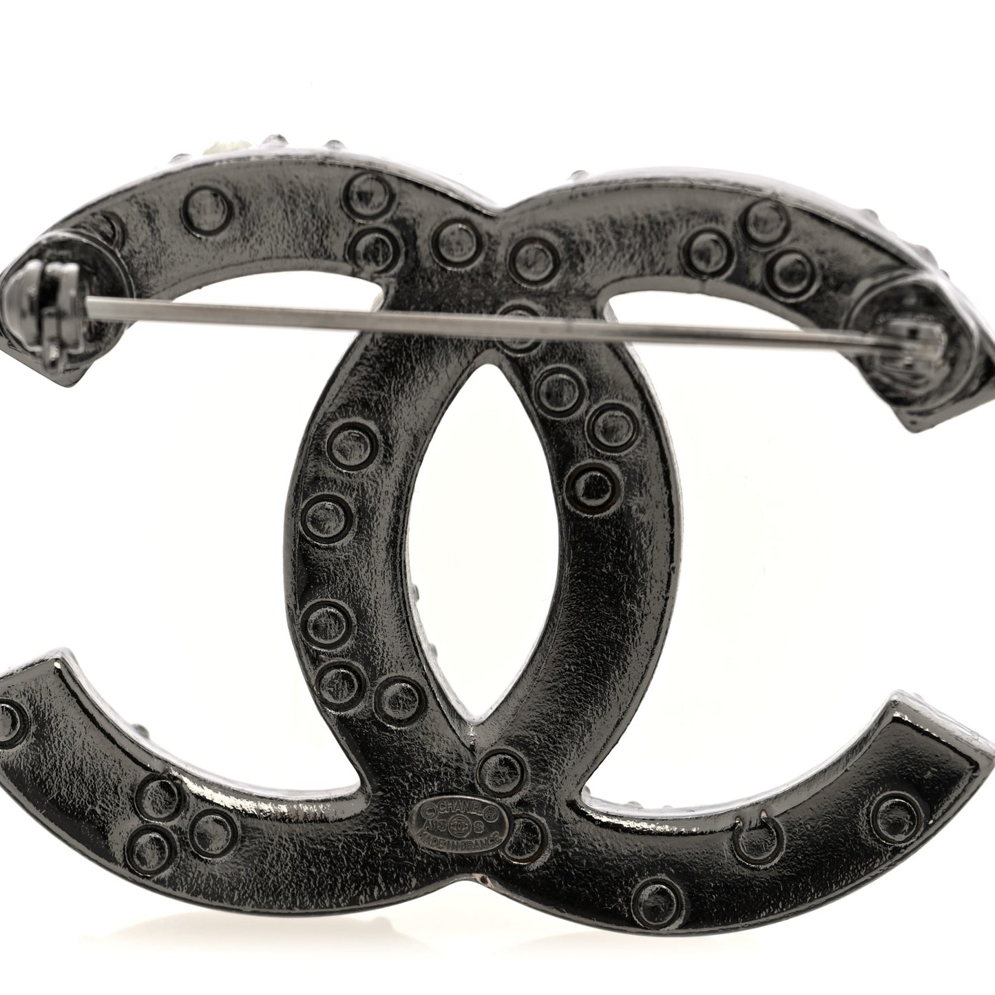 Ruthenium Pearl Large CC Brooch Black