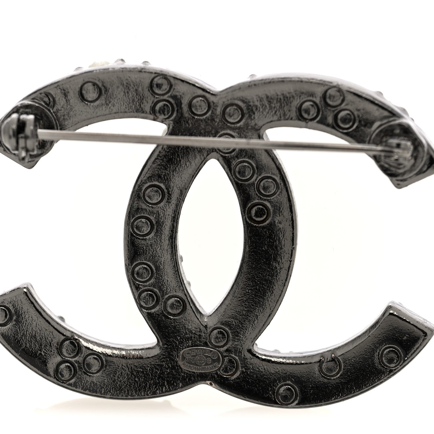Chanel Ruthenium Pearl Large CC Brooch Black 3 of 4