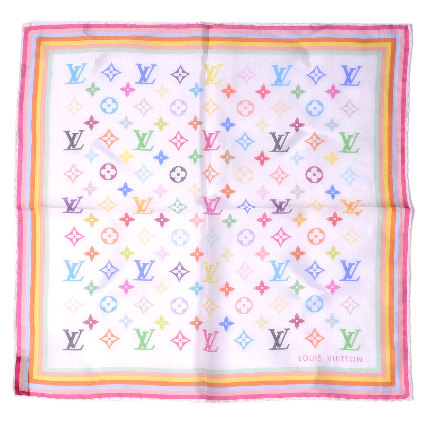 Silk Monogram Multicolor Square Scarf White