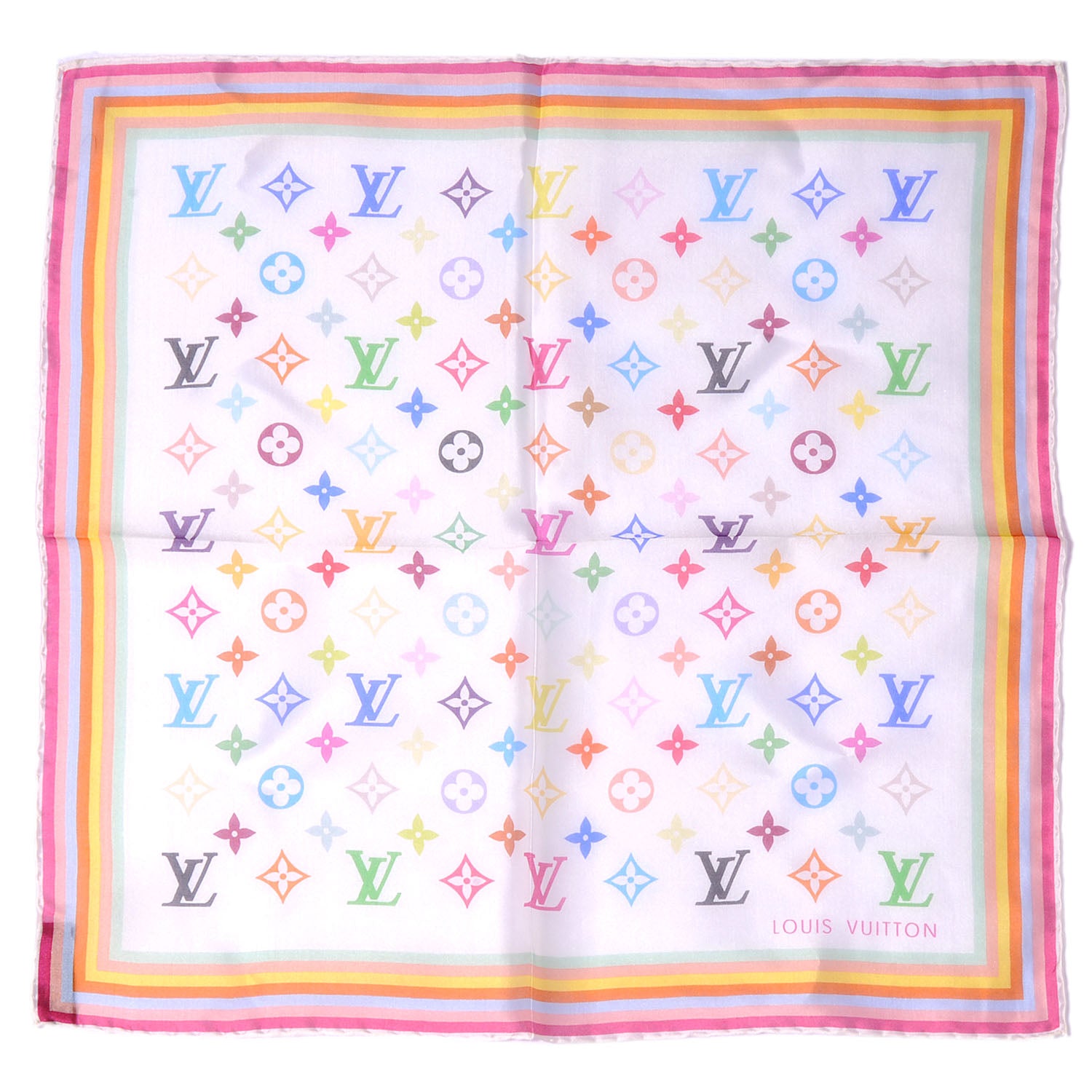 Louis Vuitton Silk Monogram Multicolor Square Scarf White 2 of 3