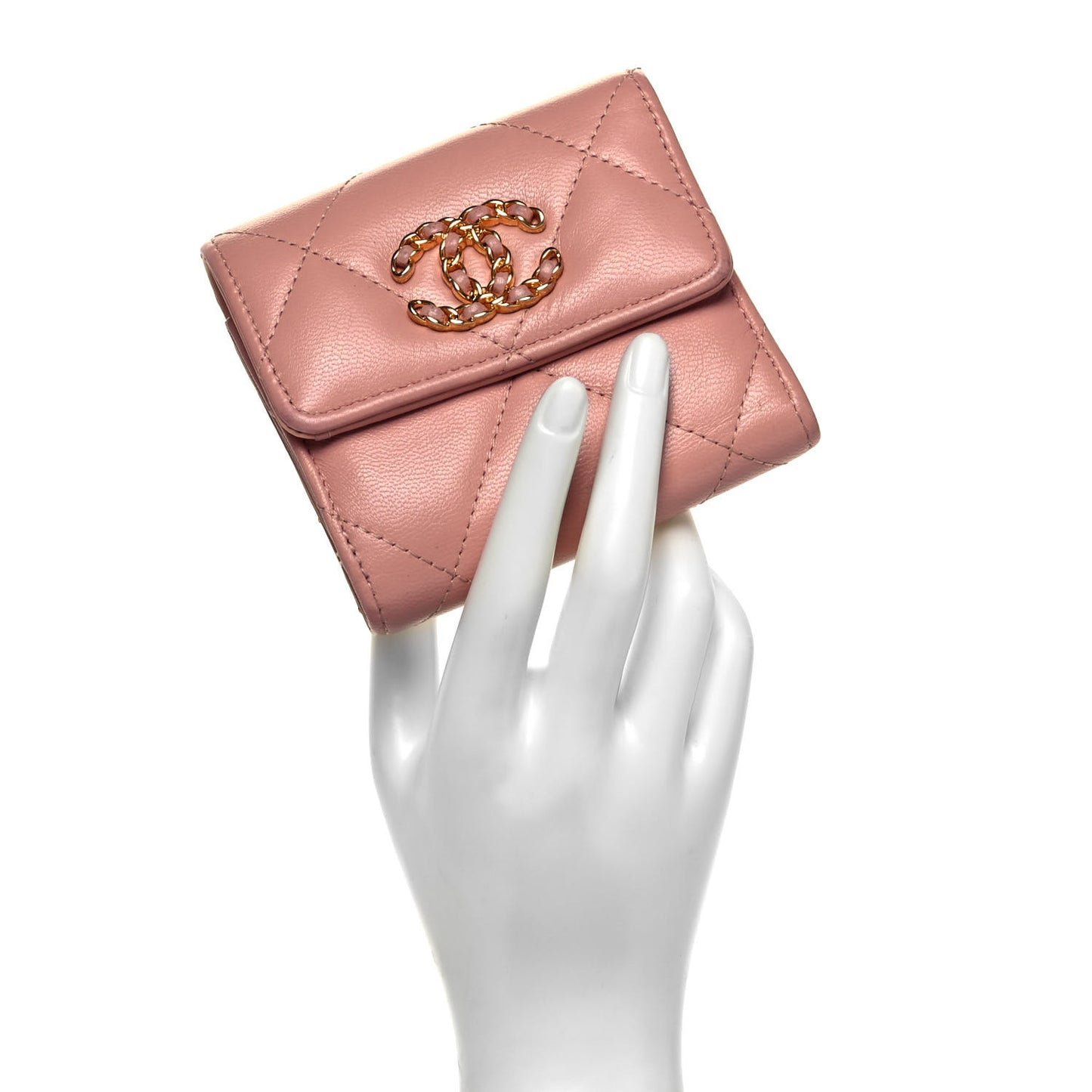 Goatskin Quilted Chanel 19 Small Flap Wallet Pink
