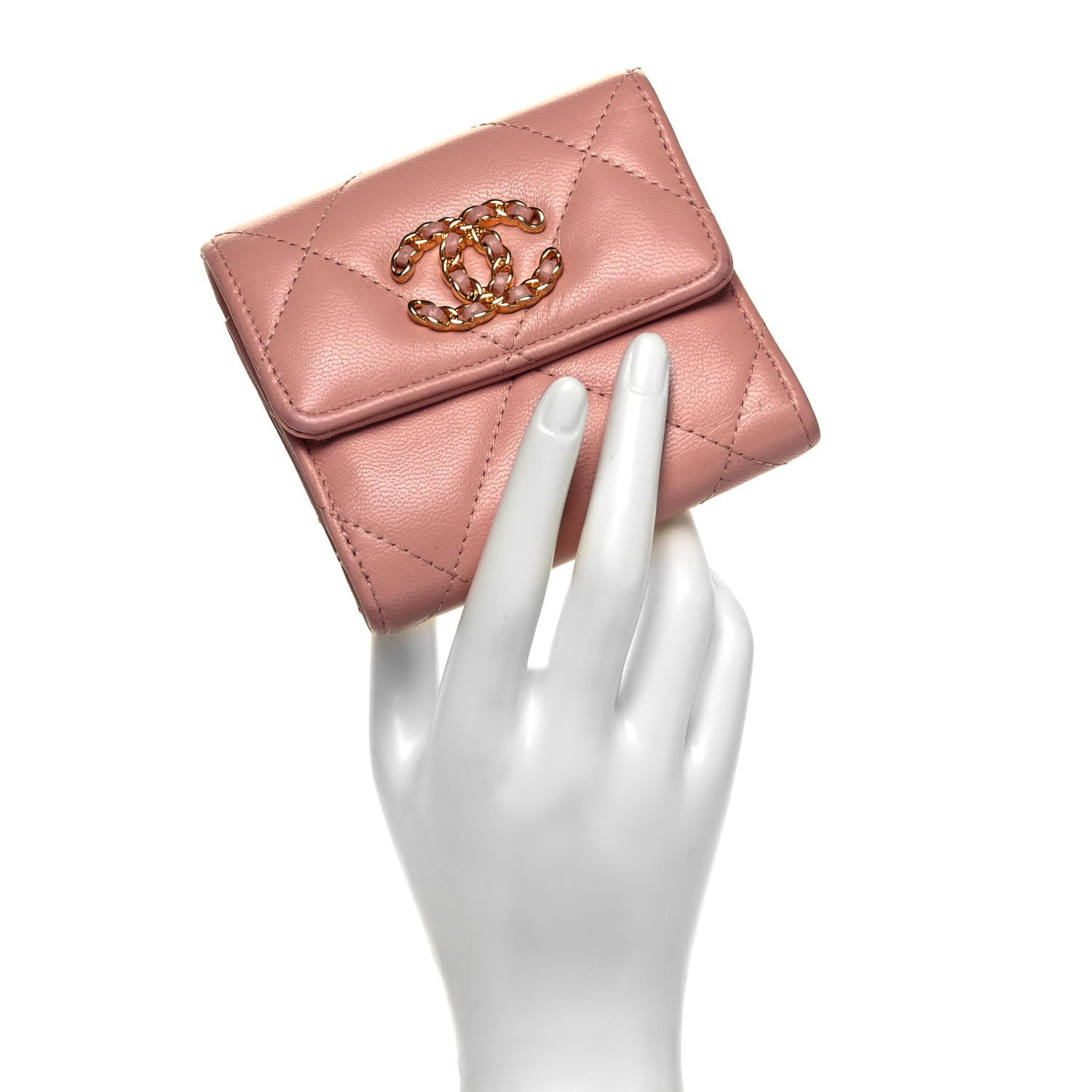 Chanel Goatskin Quilted Chanel 19 Small Flap Wallet Pink 2 of 10