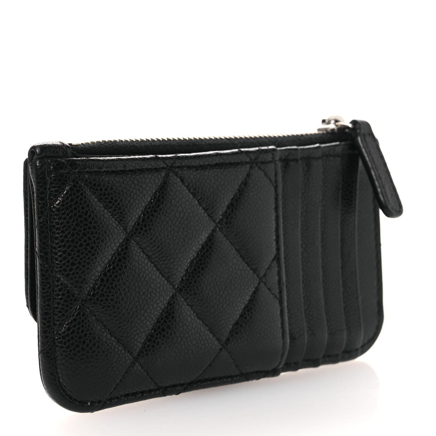 Caviar Quilted Flap Zip Card Holder Black