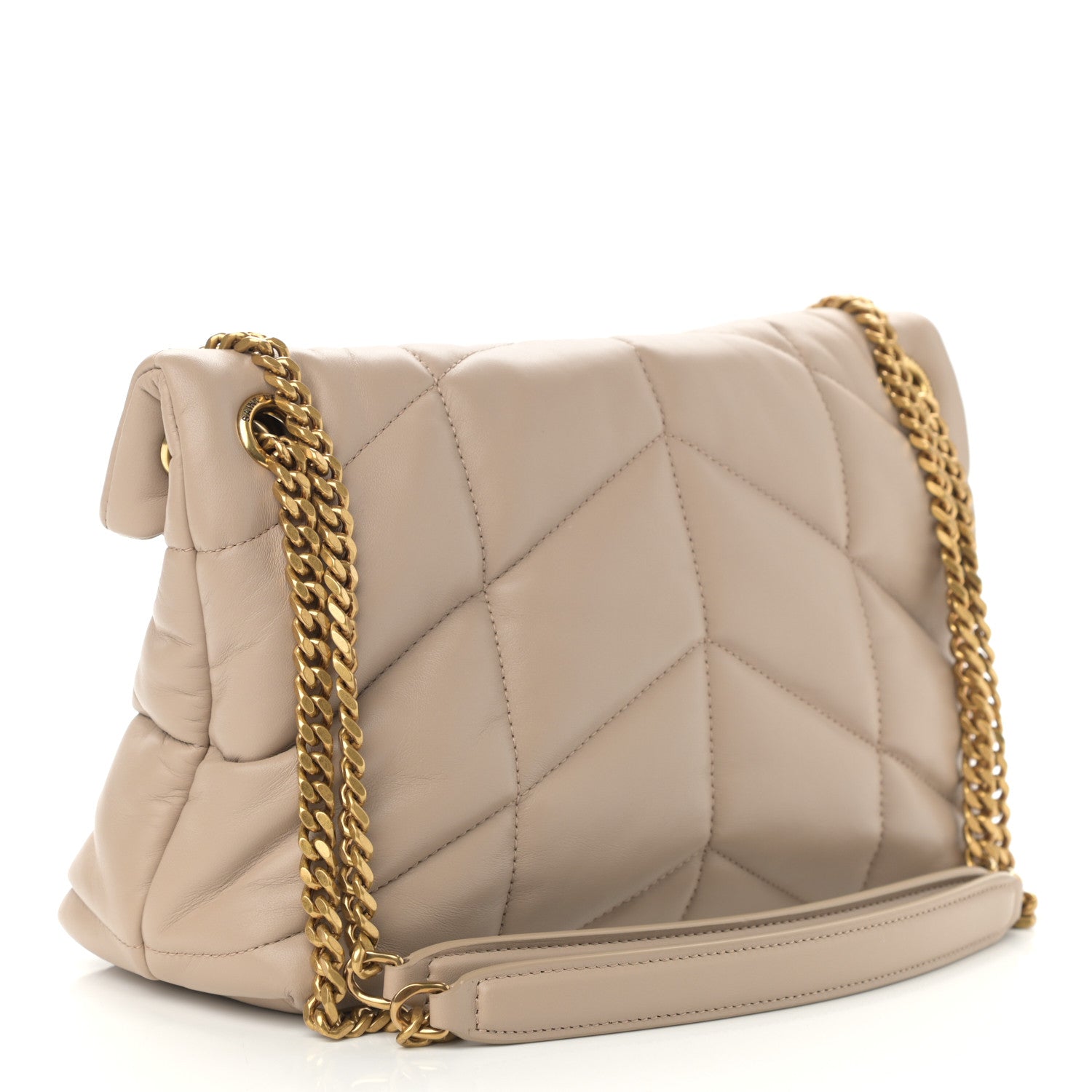 Saint Laurent Lambskin Quilted Small Loulou Puffer Monogram Chain Satchel Dark Beige 2 of 10