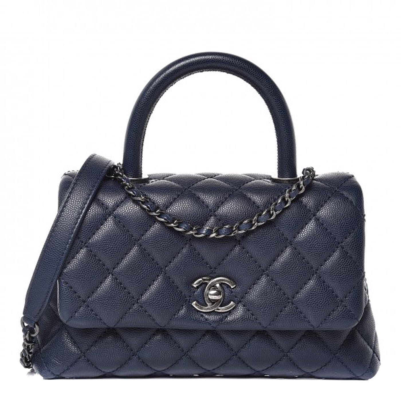 Chanel Caviar Quilted Mini Coco Handle Flap Navy Blue 2 of 9