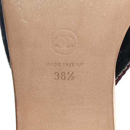 Chanel Suede Calfskin Cork CC Wedge Sandal 38.5 Navy Blue 7 of 10