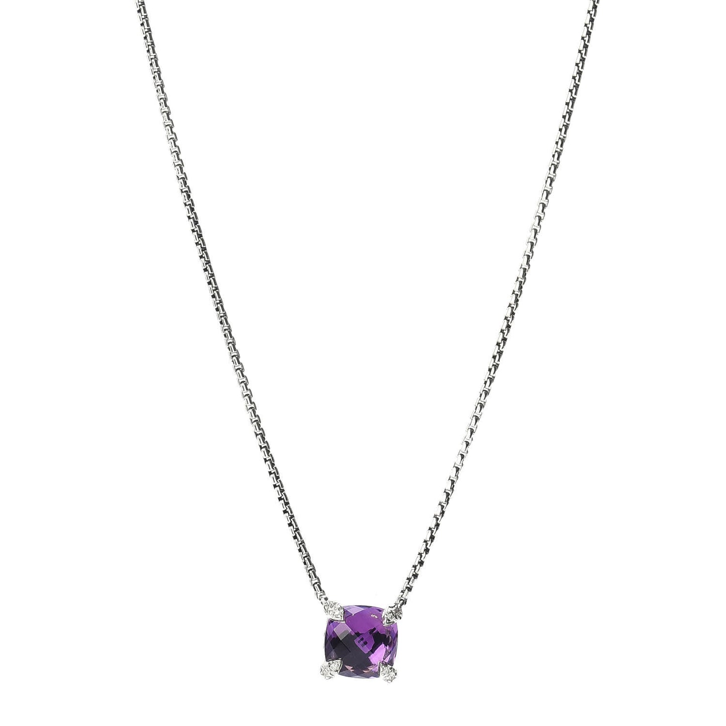 Sterling Silver Diamond Amethyst 11mm Chatelaine Pendant Necklace