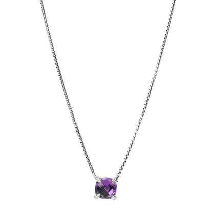David Yurman Sterling Silver Diamond Amethyst 11mm Chatelaine Pendant Necklace 1 of 5