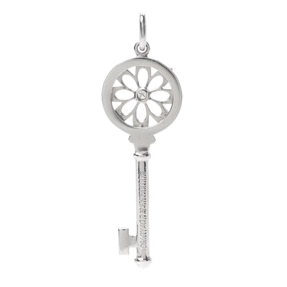 Tiffany 18K White Gold Diamond Floral Key Pendant 3 of 4