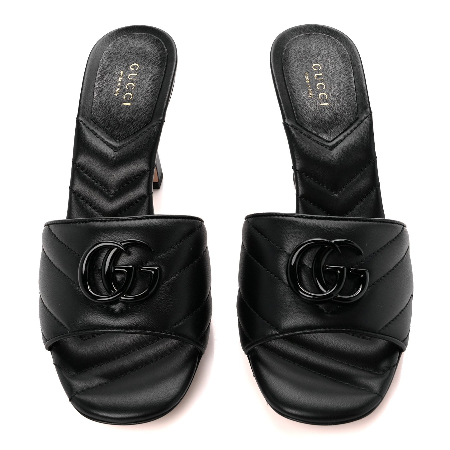 Nappa Matelasse Monochrome GG Marmont 75mm Slide Sandals 38.5 Black