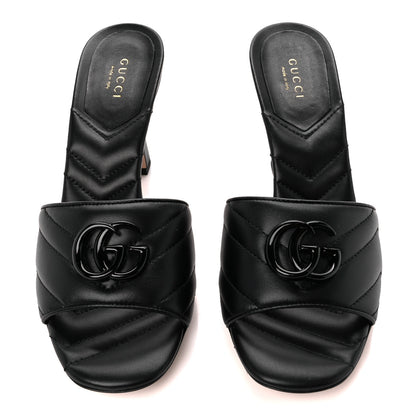 Gucci Nappa Matelasse Monochrome GG Marmont 75mm Slide Sandals 38.5 Black 2 of 9