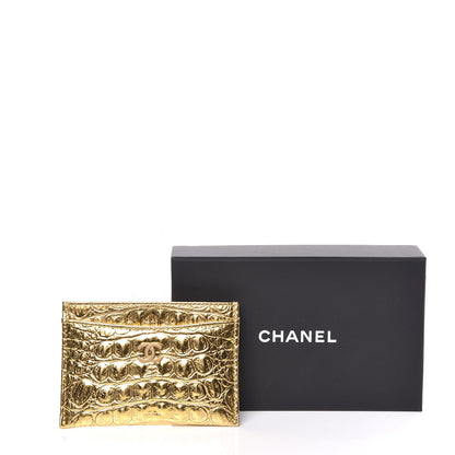 Chanel Metallic Calfskin Crocodile Embossed Cocodile Card Holder Gold 9 of 9
