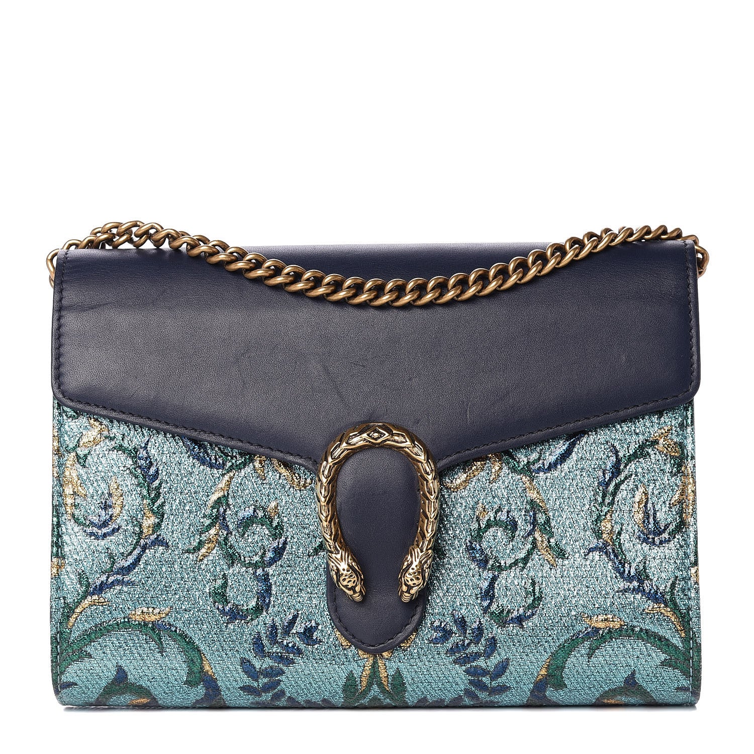 Gucci Metallic Brocade Calfskin Mini Dionysus Chain Wallet Black Blue Azure 1 of 9