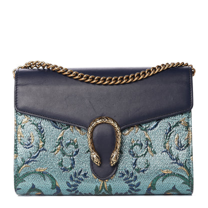 Gucci Metallic Brocade Calfskin Mini Dionysus Chain Wallet Black Blue Azure 1 of 9