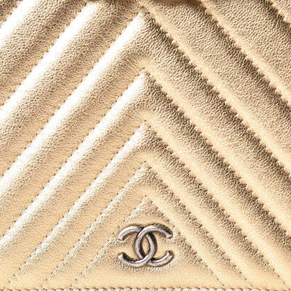 Chanel Metallic Lambskin Chevron Quilted Wallet On Chain WOC Gold 9 of 14