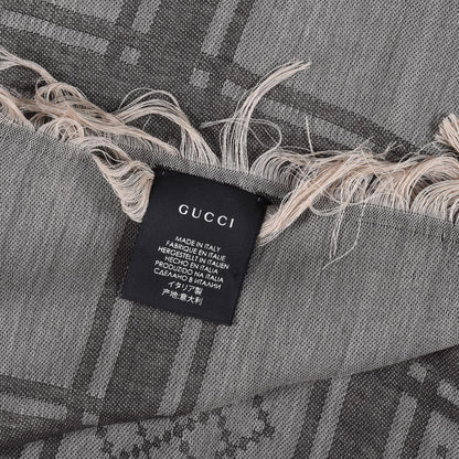 Gucci Wool Silk GG Monogram Diamante Plaid Surviee Shawl Beige Dark Brown 4 of 4