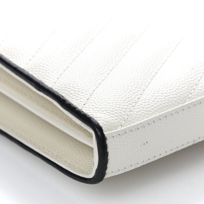 Saint Laurent Grain De Poudre Matelasse Monogram Chain Wallet White Black 8 of 11
