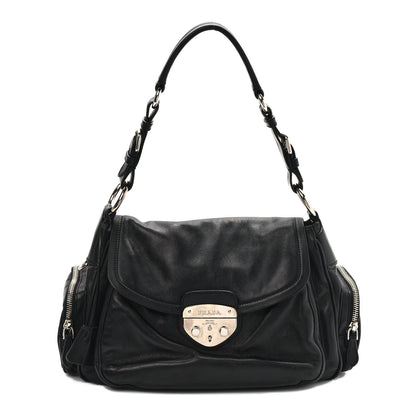 Prada Cervo Antik Easy A Foldover Pushlock Flap Shoulder Bag Black 1 of 14