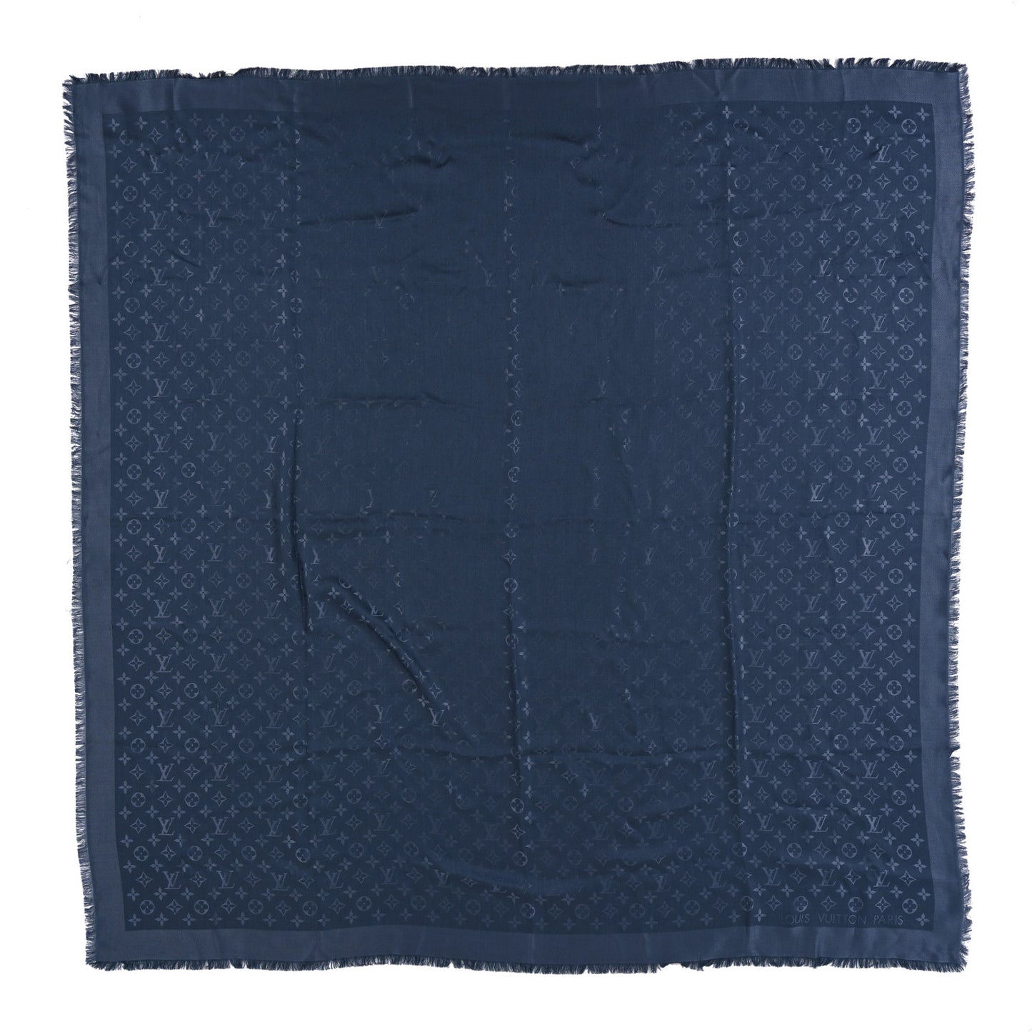 Silk Lurex Wool Monogram Shine Shawl Charcoal Blue
