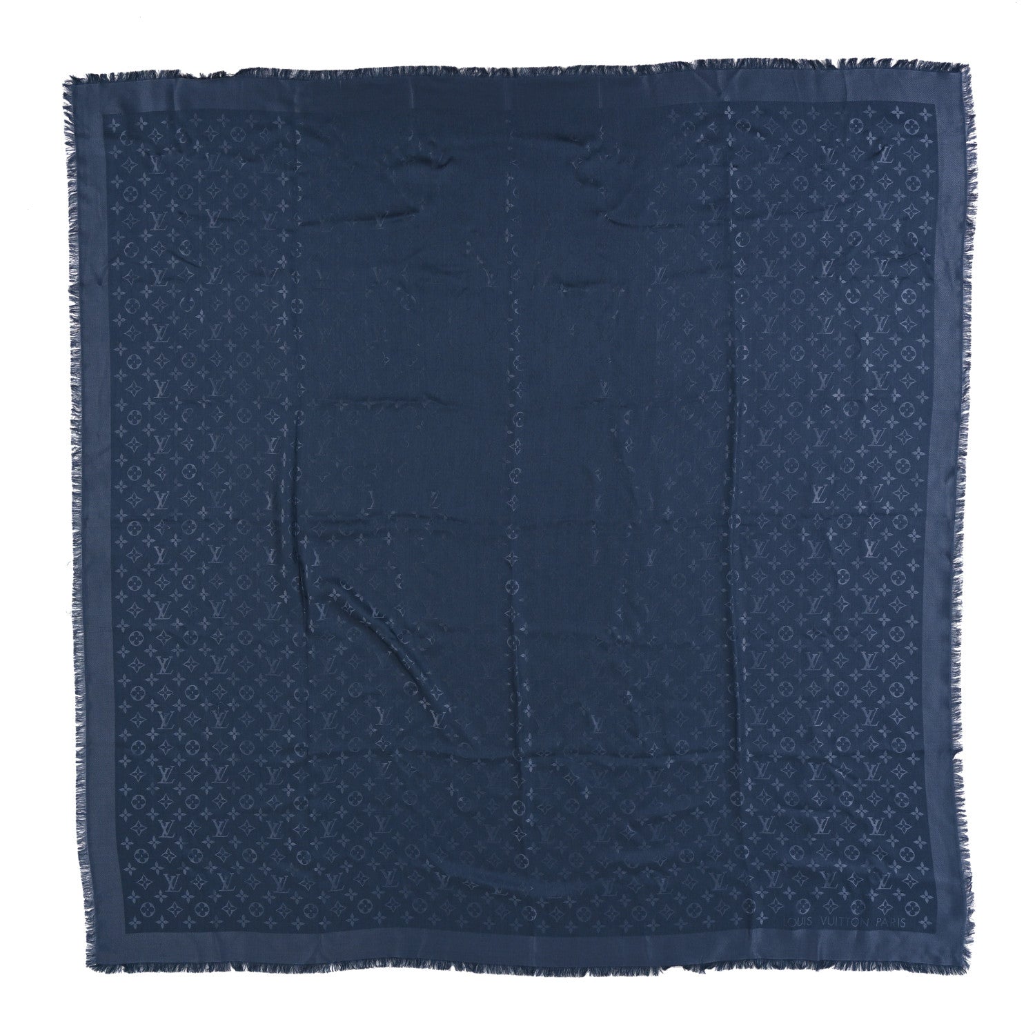 Louis Vuitton Silk Lurex Wool Monogram Shine Shawl Charcoal Blue 1 of 4
