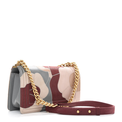 Chanel Lambskin Suede Patchwork Medium Act I Camellia Boy Flap Beige Burgundy Grey 3 of 9