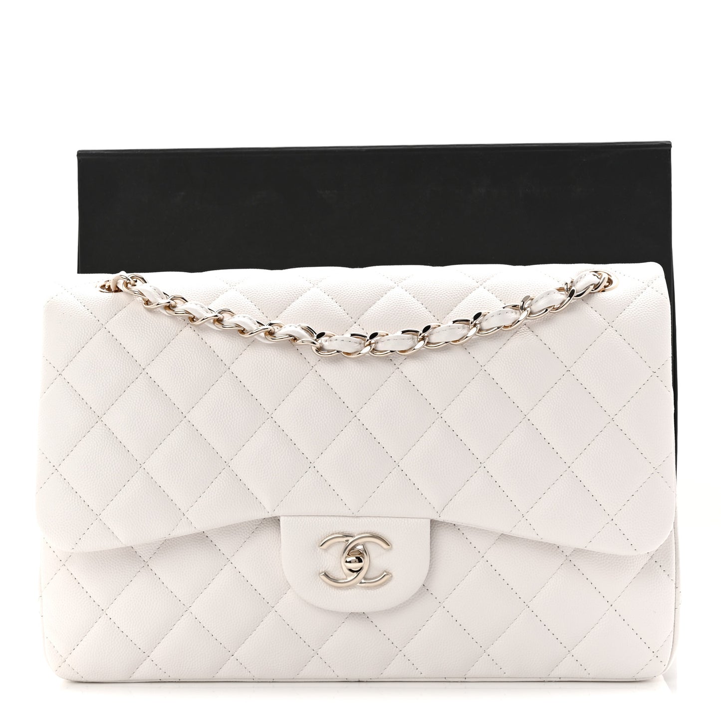 Caviar Quilted Jumbo Double Flap White