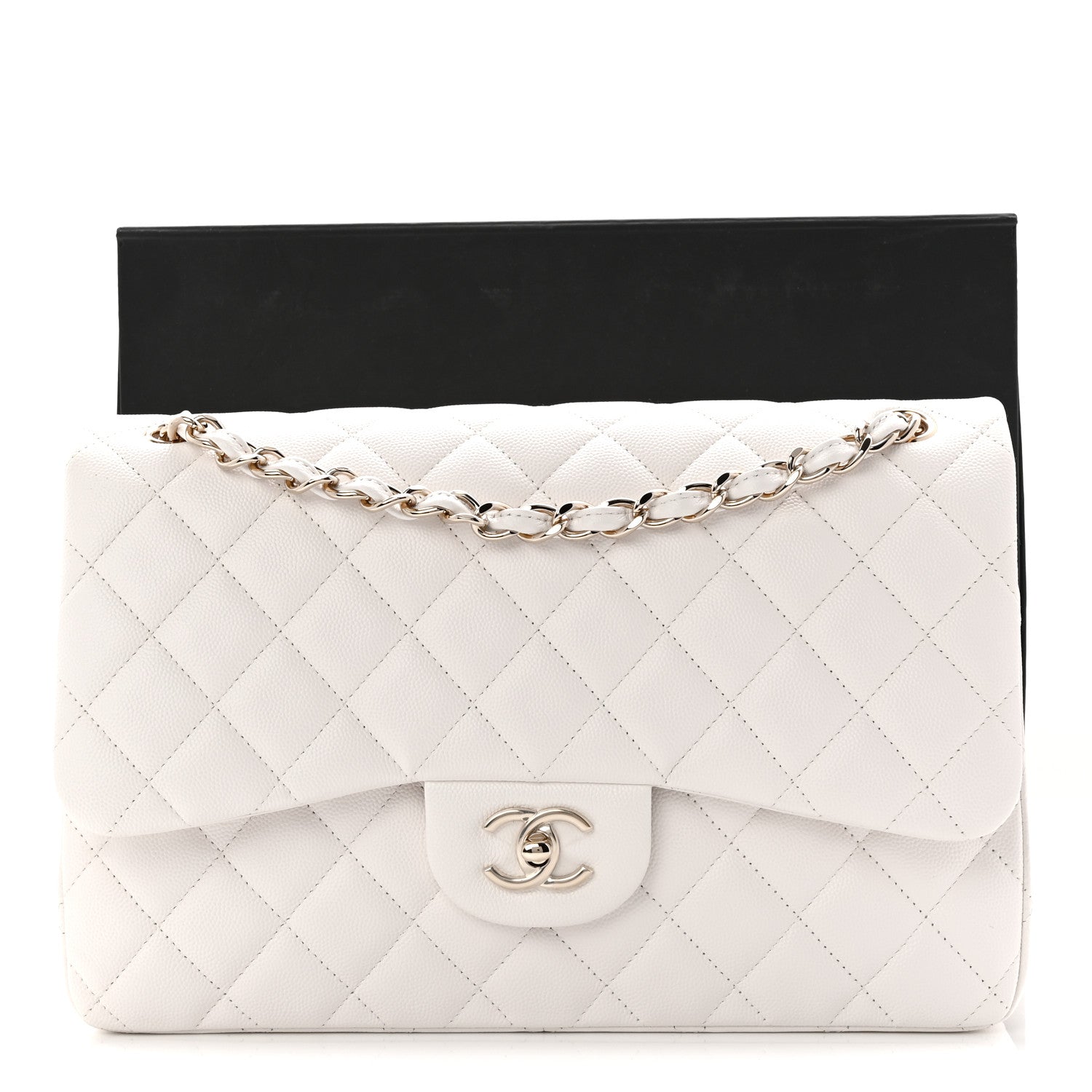 Chanel Caviar Quilted Jumbo Double Flap White 11 of 11