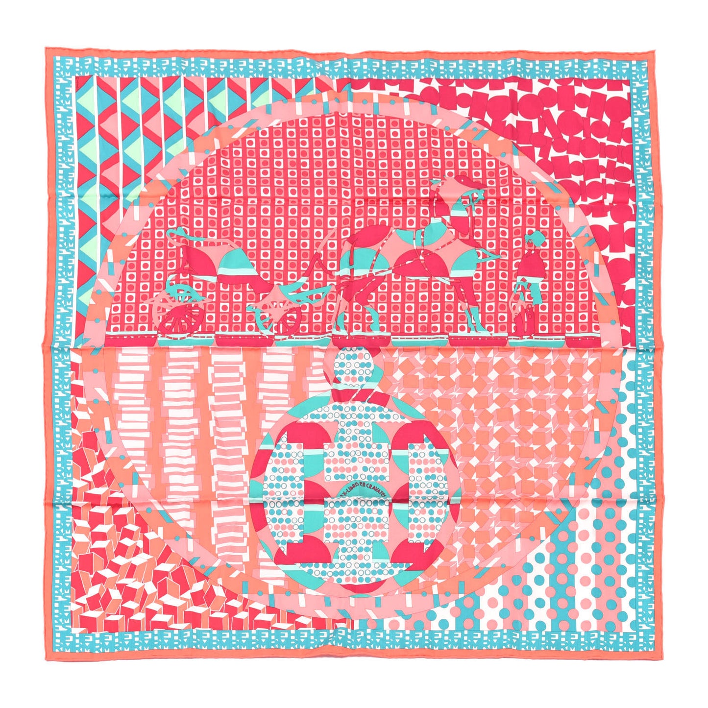 Silk Ex-Libris En Cravates 90 Scarf Saumon Turquoise Framboise